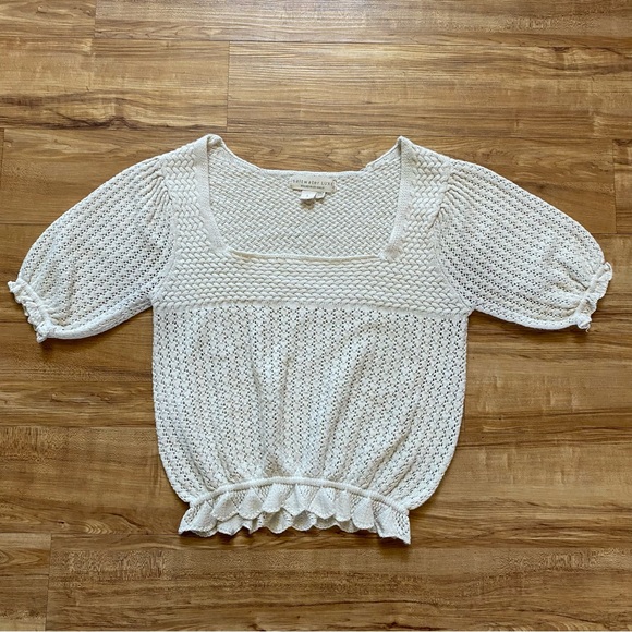 saltwater LUXE Sweaters - saltwater LUXE Cream Knit Square Neck Puff Sleeve Sweater Top